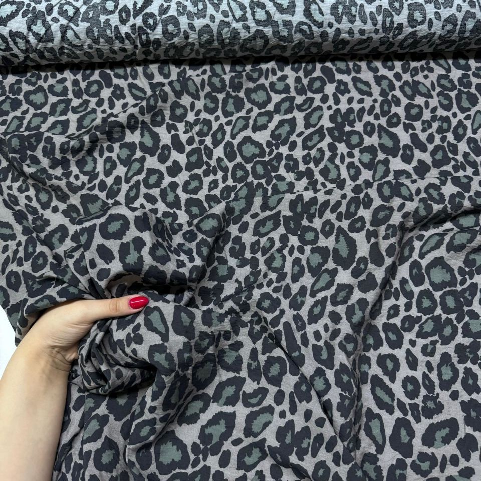 Ayrobin Kumaş Modal Çift En Leopar Desenli Gri Renk