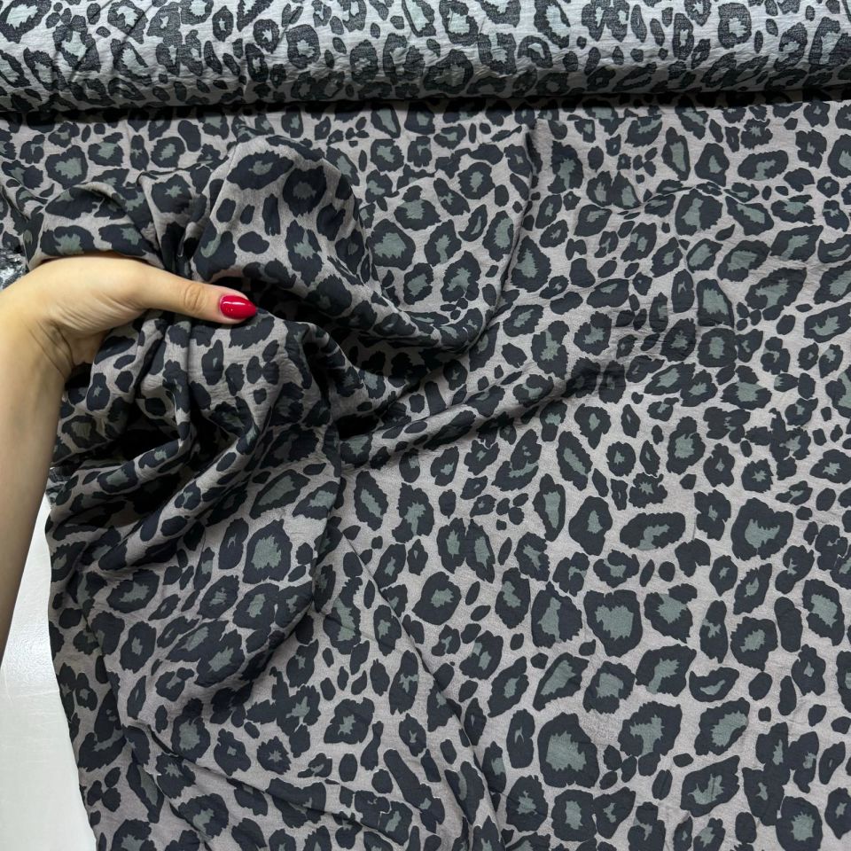 Ayrobin Kumaş Modal Çift En Leopar Desenli Gri Renk