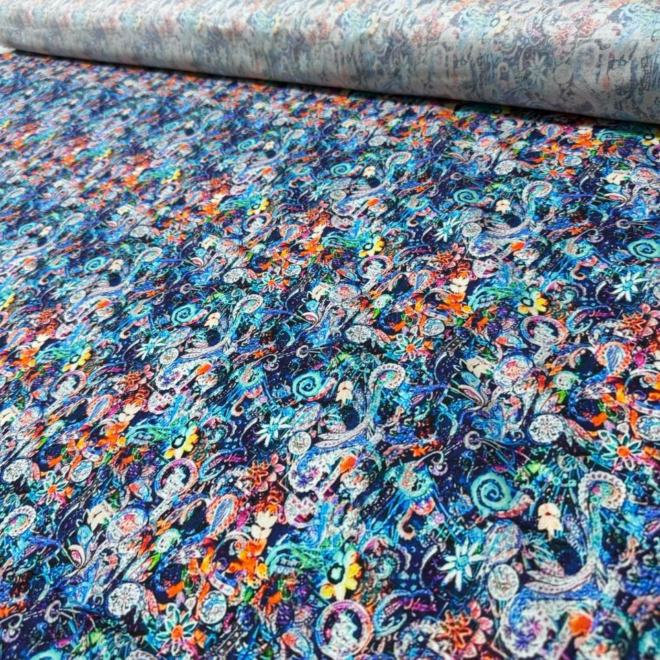 Poplin Kumaş Çift En Çok Renkli Motifli