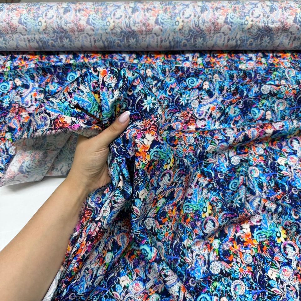 Poplin Kumaş Çift En Çok Renkli Motifli