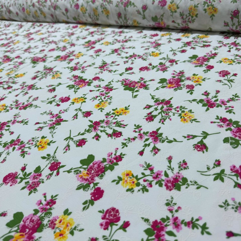 Poplin Kumaş Çift En Pembe Çiçekli Empirme