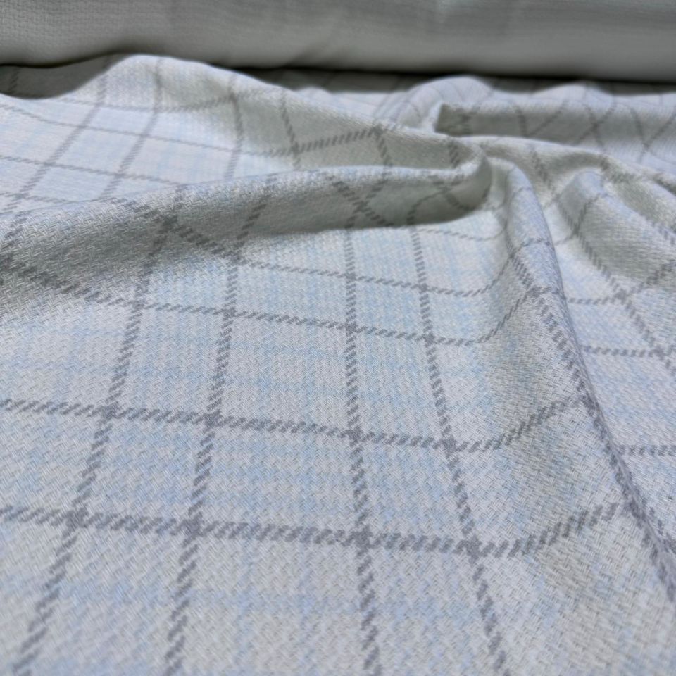 Tüvit Şanel Kumaş Buz Mavi Kareli Çift En