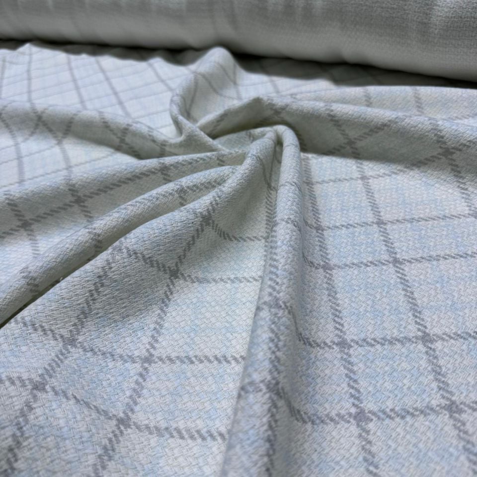 Tüvit Şanel Kumaş Buz Mavi Kareli Çift En