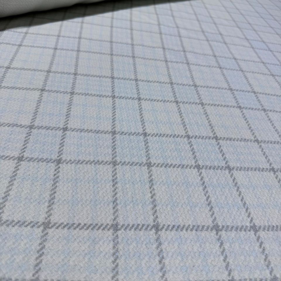 Tüvit Şanel Kumaş Buz Mavi Kareli Çift En