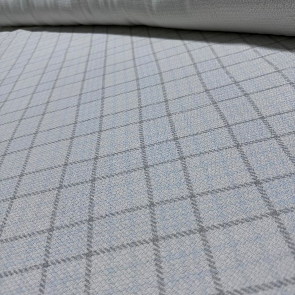 Tüvit Şanel Kumaş Buz Mavi Kareli Çift En