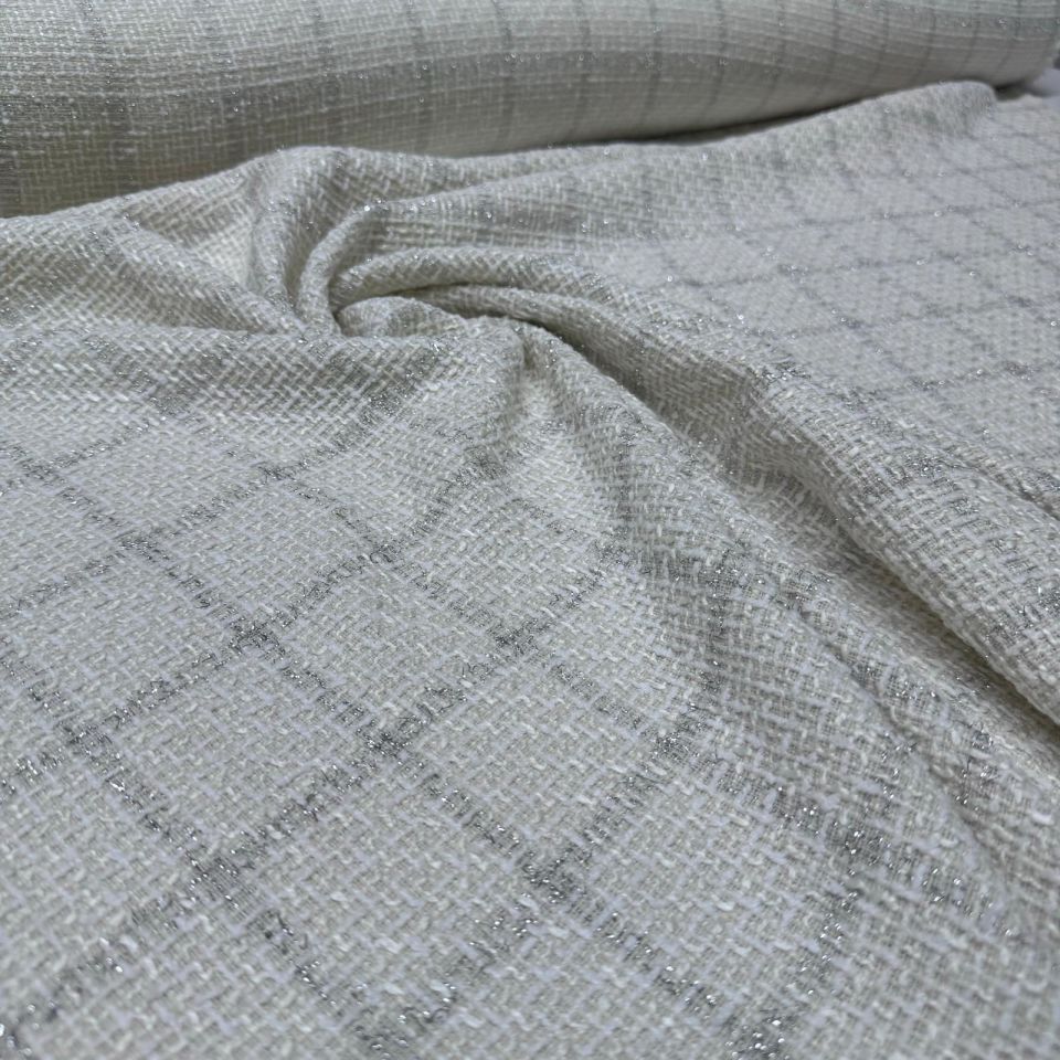 Tüvit Şanel Kumaş Çift En Kareli Simli