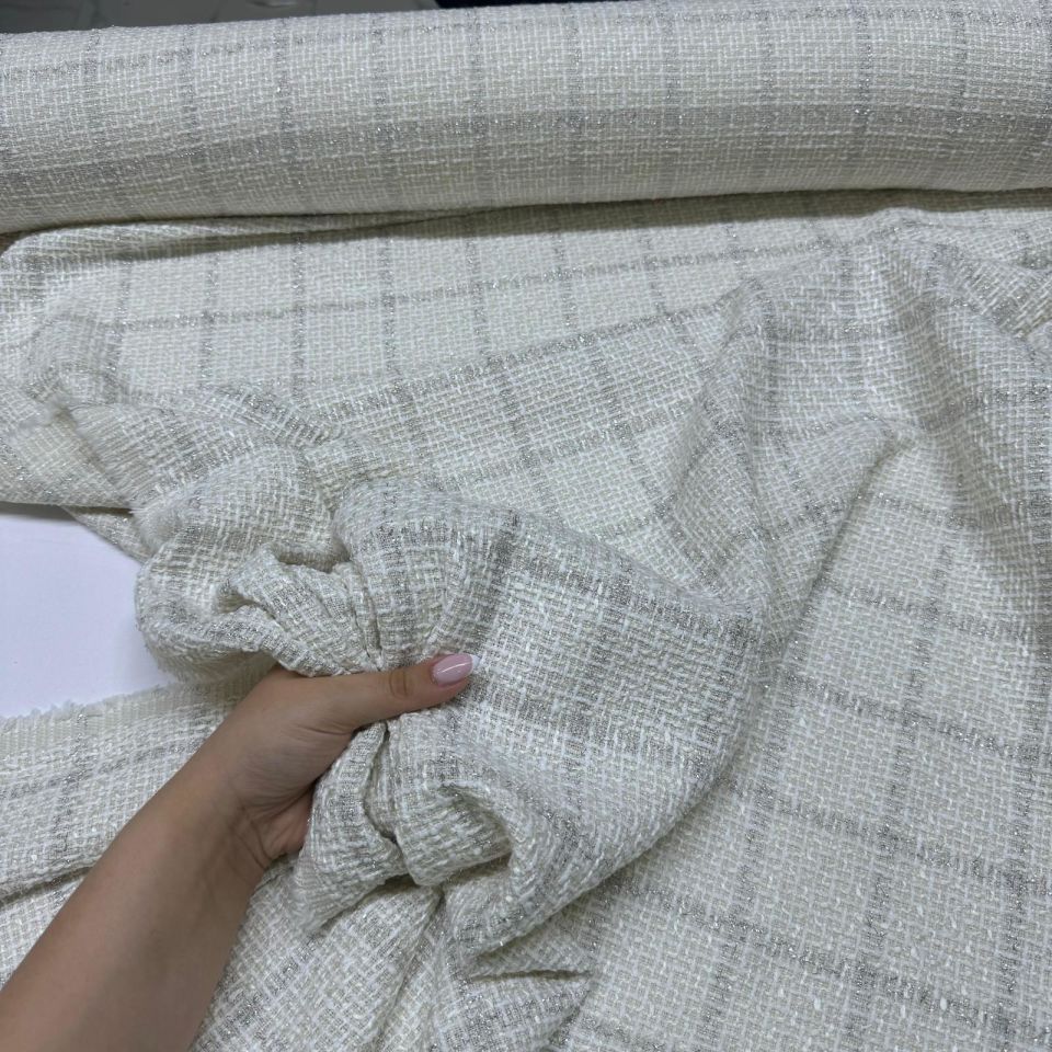 Tüvit Şanel Kumaş Çift En Kareli Simli