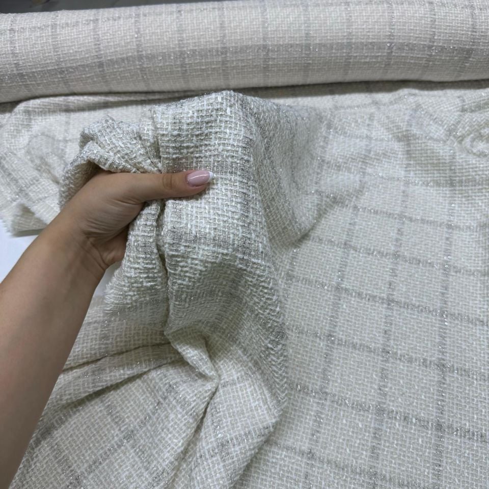 Tüvit Şanel Kumaş Çift En Kareli Simli