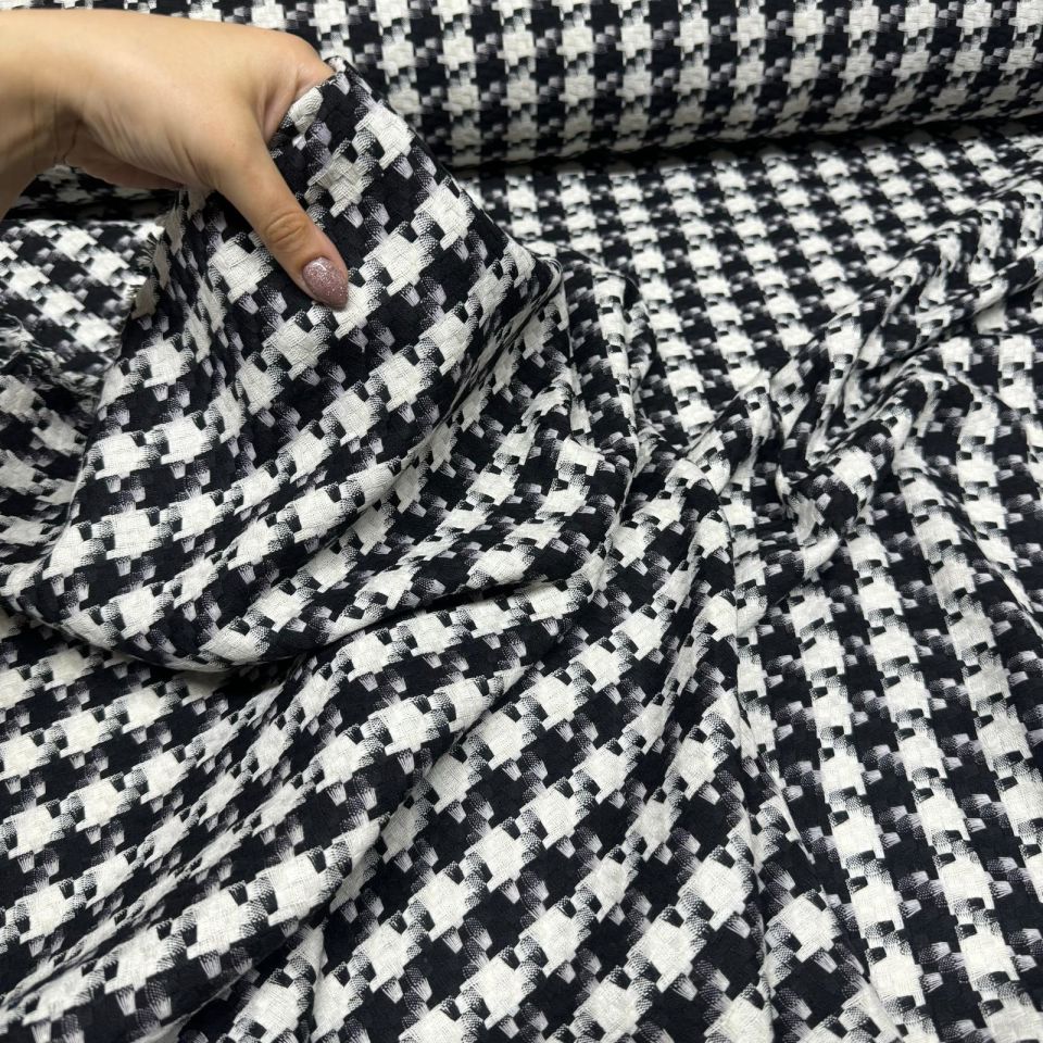 Tüvit Şanel Kumaş Kazayağı Desenli Çift En Siyah Beyaz