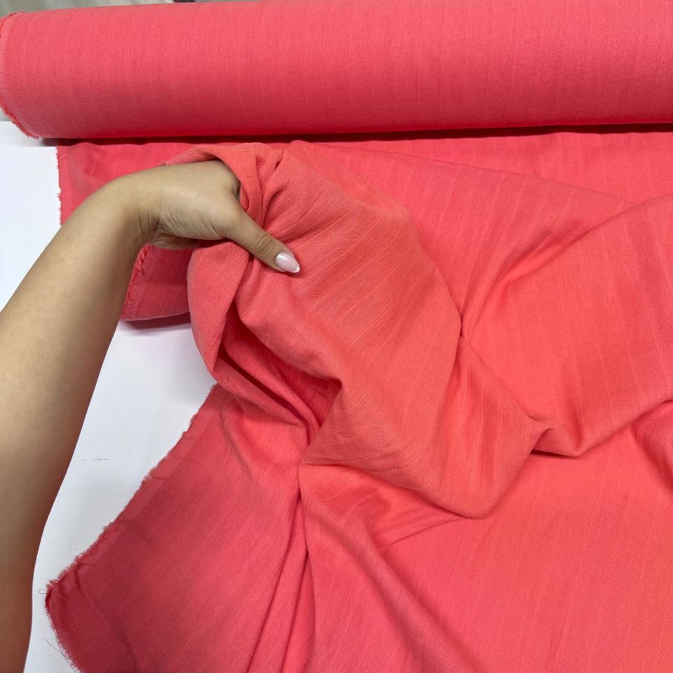 Çift Kat Müslin Kumaş Çift En Organik %100 Pamuk Nar Çiçeği Boyuna Çizgili Desen