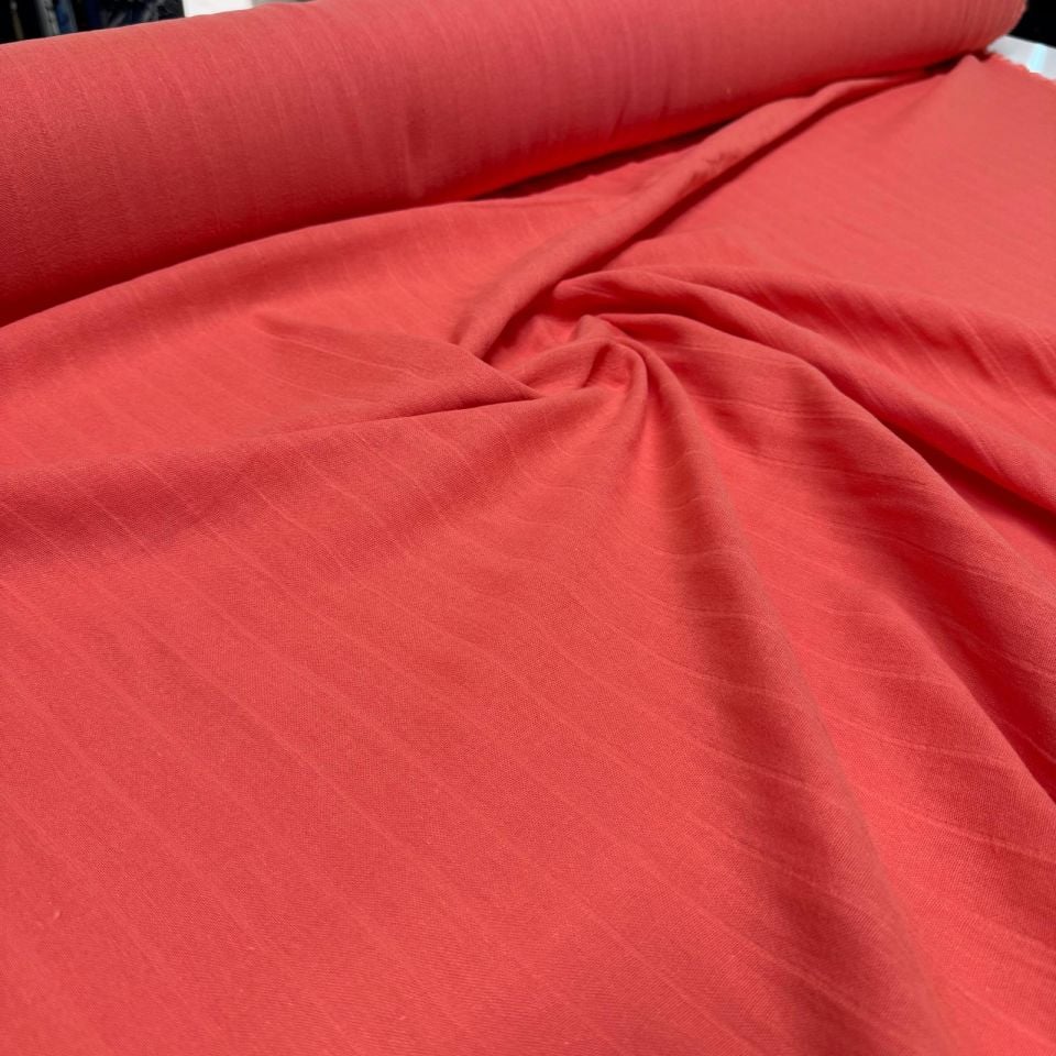 Çift Kat Müslin Kumaş Çift En Organik %100 Pamuk Nar Çiçeği Boyuna Çizgili Desen