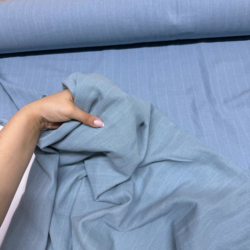 Çift Kat Müslin Kumaş Çift En Organik %100 İndigo Mavi Boyuna Çizgili Desen