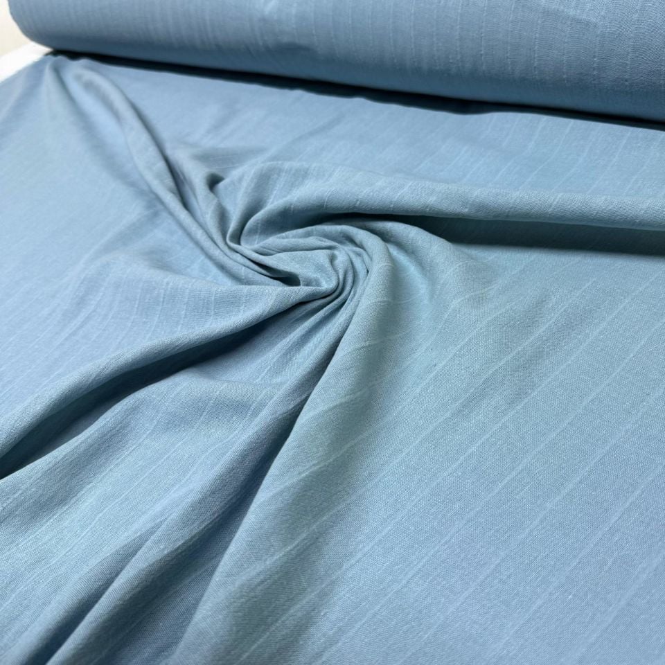 Çift Kat Müslin Kumaş Çift En Organik %100 İndigo Mavi Boyuna Çizgili Desen