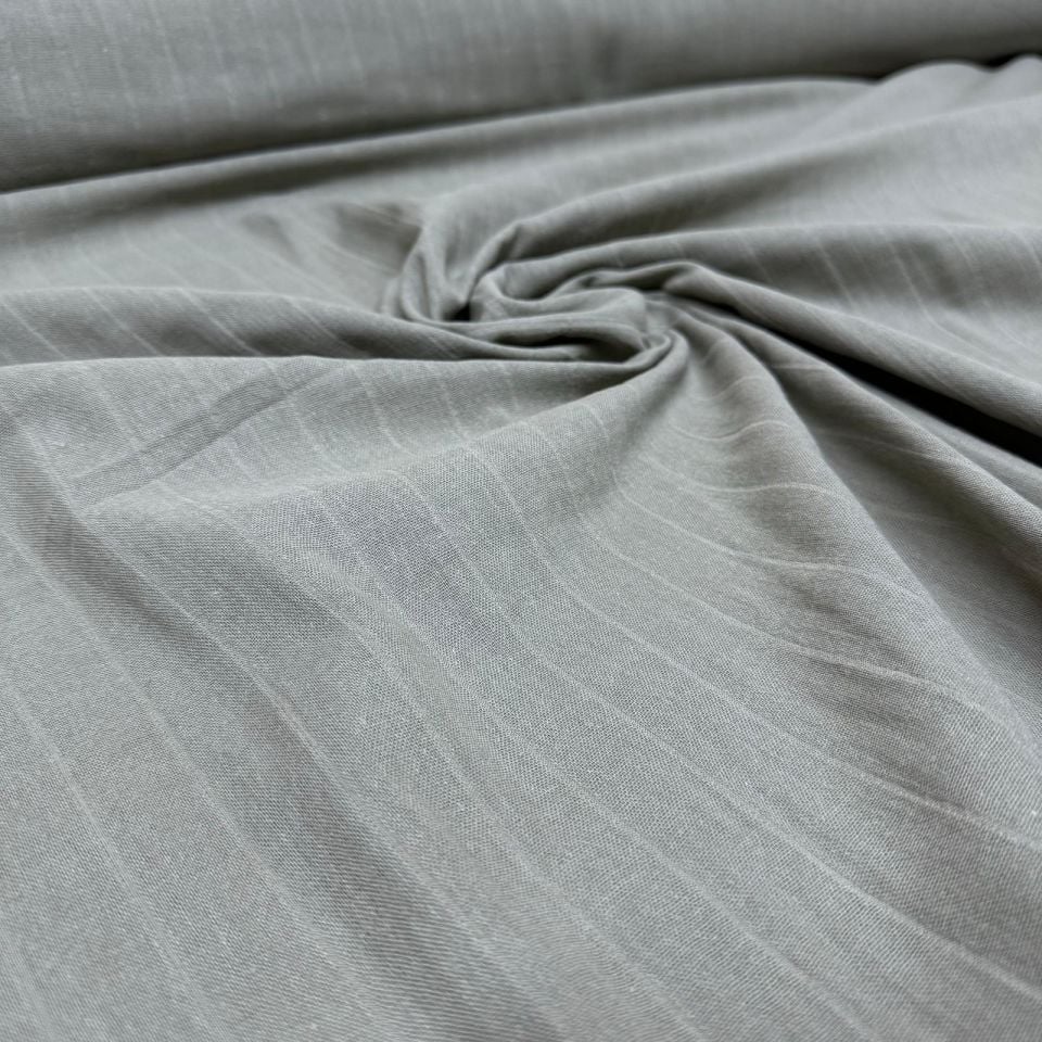 Çift Kat Müslin Kumaş Çift En Organik %100 Pamuk Haki Renk Boyuna Çizgili Desen