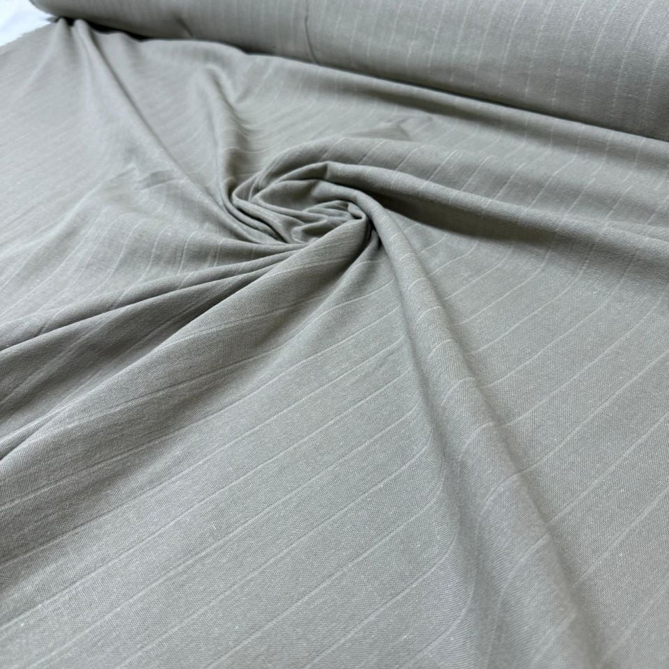 Çift Kat Müslin Kumaş Çift En Organik %100 Pamuk Haki Renk Boyuna Çizgili Desen