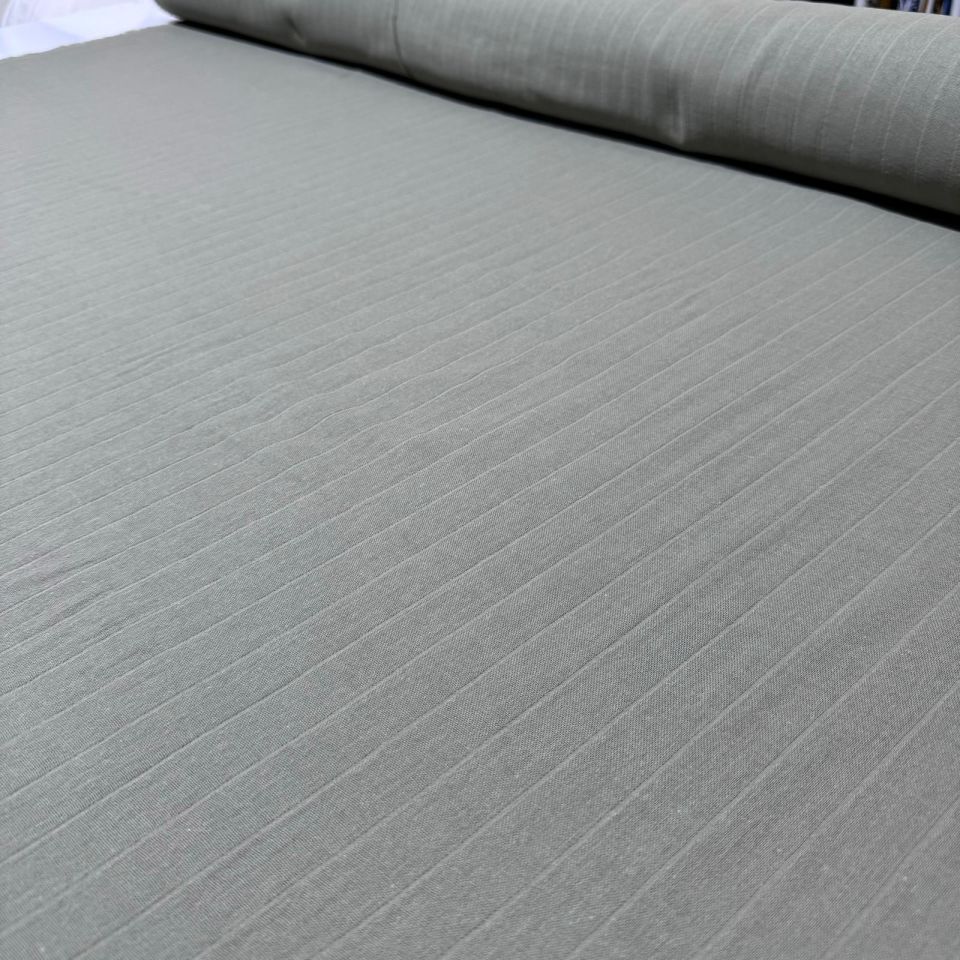 Çift Kat Müslin Kumaş Çift En Organik %100 Pamuk Haki Renk Boyuna Çizgili Desen