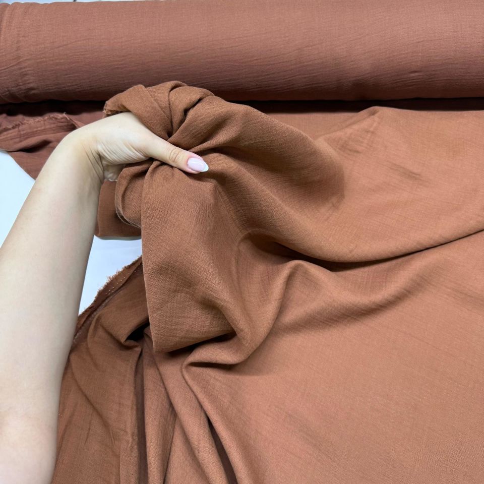 Çift Kat Müslin Kumaş En 150 cm %100 Pamuk Organik Taba Renk