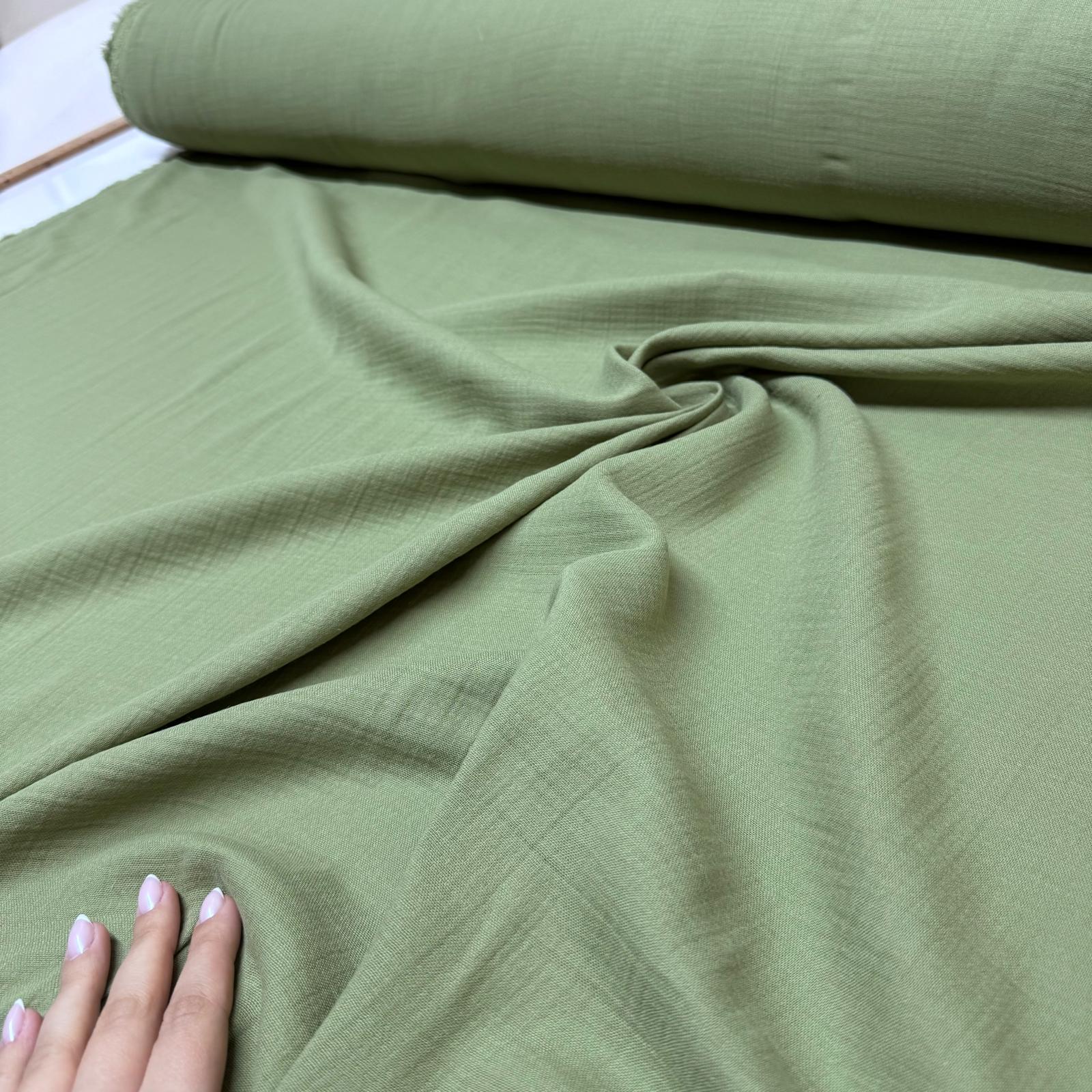 Çift Kat Müslin Kumaş En 150 cm %100 Pamuk Organik Çağla Yeşili Renk