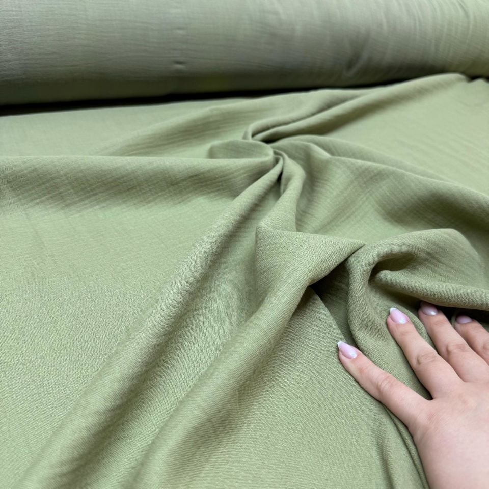 Çift Kat Müslin Kumaş En 150 cm %100 Pamuk Organik Çağla Yeşili Renk