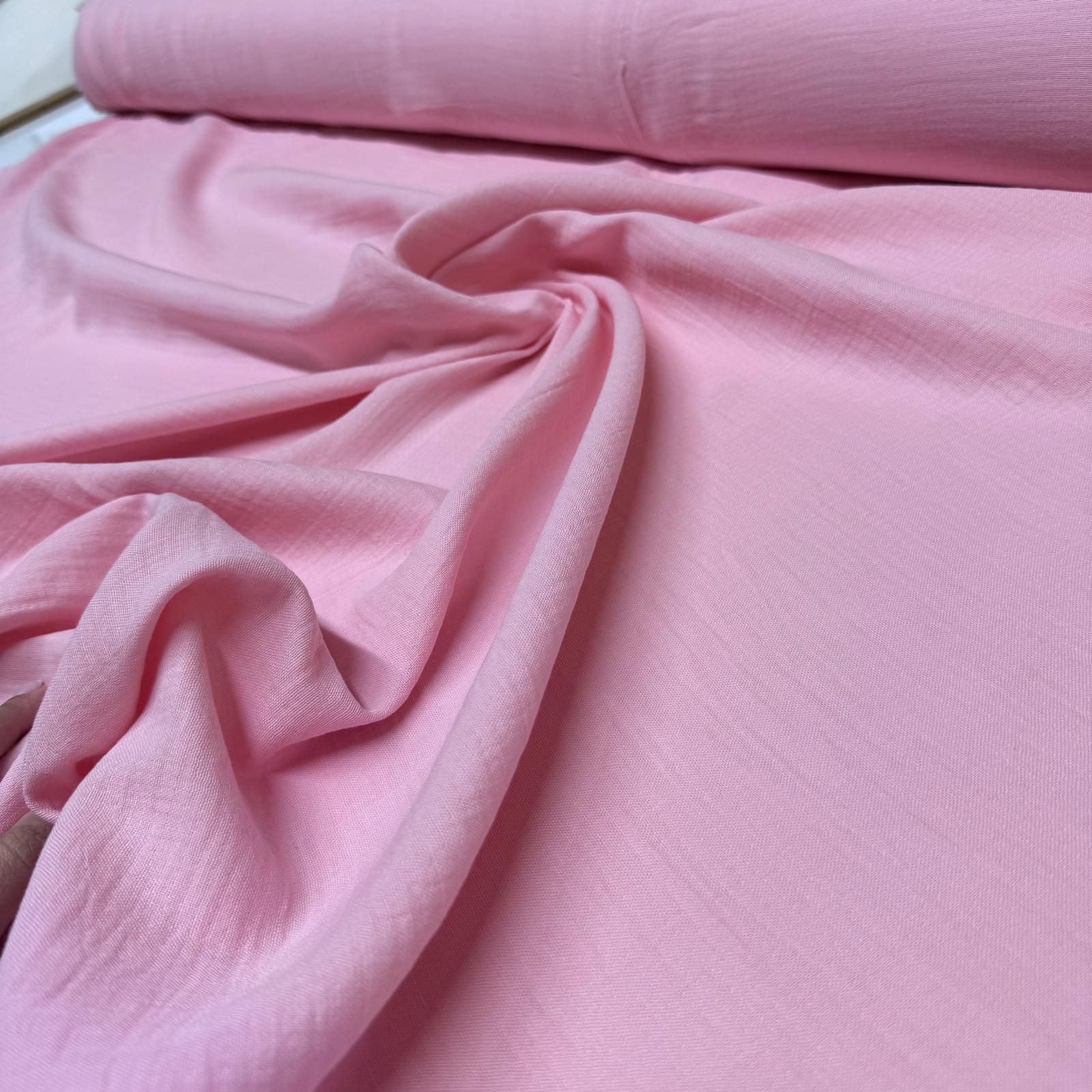 Çift Kat Müslin Kumaş En 150 cm %100 Pamuk Organik Pembe Renk