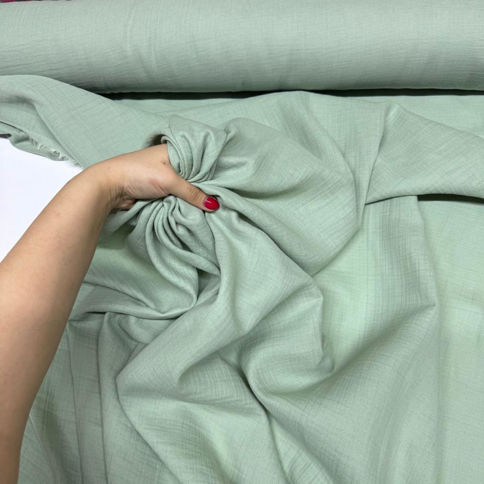 Çift Kat Müslin Kumaş En 150 cm %100 Pamuk Organik Su Yeşili Renk