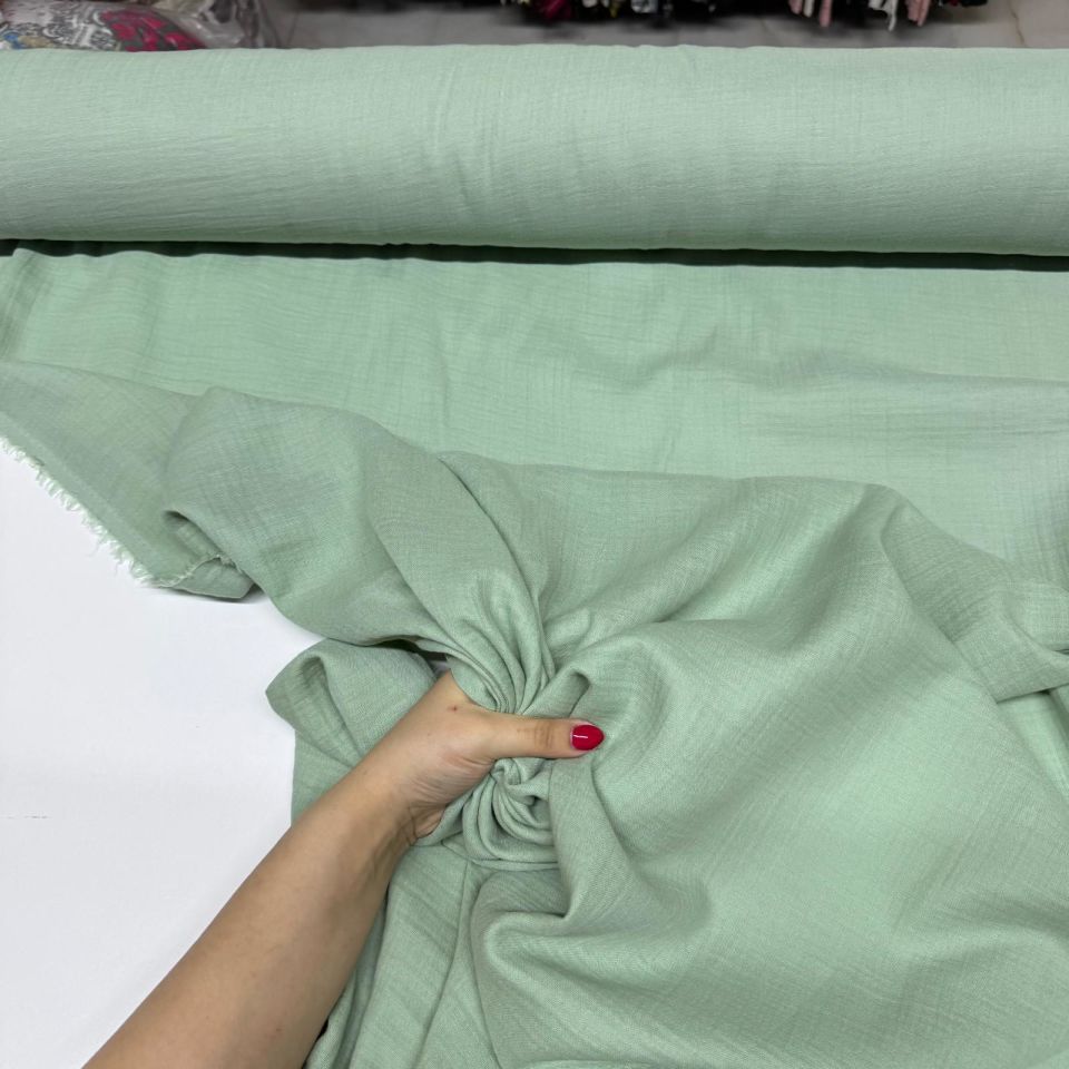Çift Kat Müslin Kumaş En 150 cm %100 Pamuk Organik Su Yeşili Renk