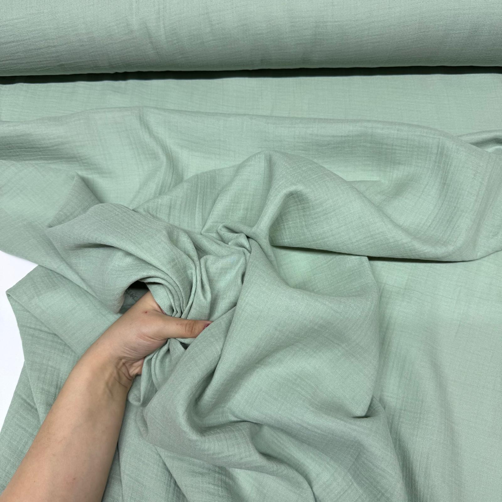 Çift Kat Müslin Kumaş En 150 cm %100 Pamuk Organik Su Yeşili Renk
