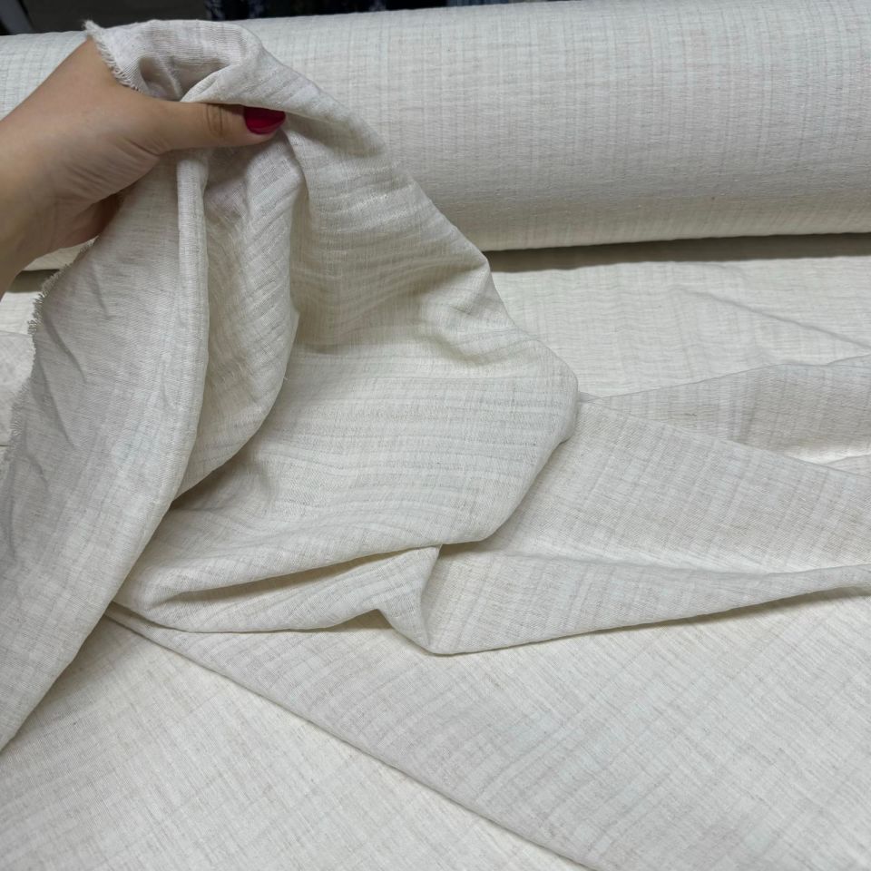 Çift Kat Müslin Kumaş En 150 cm %100 Pamuk Organik Keten Görünümlü Ekru Renk