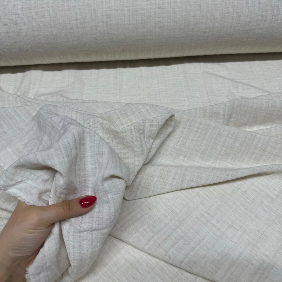 Çift Kat Müslin Kumaş En 150 cm %100 Pamuk Organik Keten Görünümlü Ekru Renk