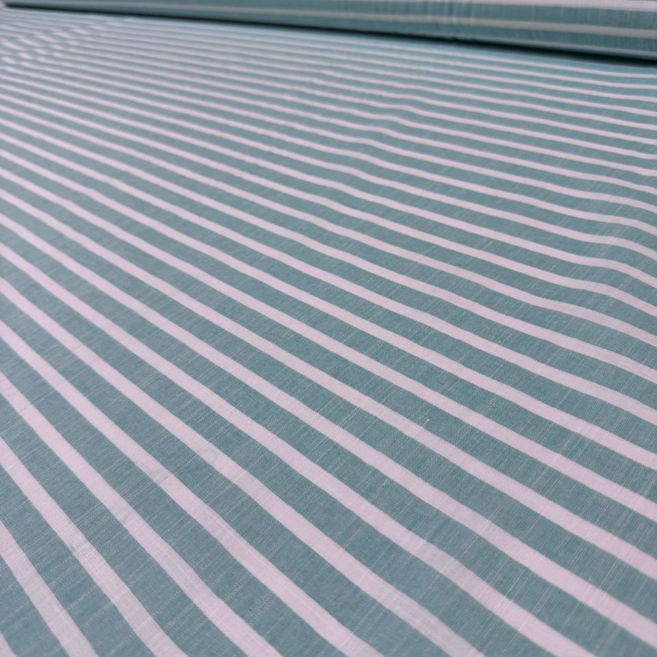 Flam Keten Kumaş %100 Pamuk Bebe Turkuaz Renk Enine Çizgili Çift En