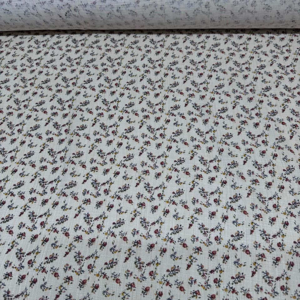 Dökümlü Keten Kumaş Çift En Empirme Çiçek Desenli