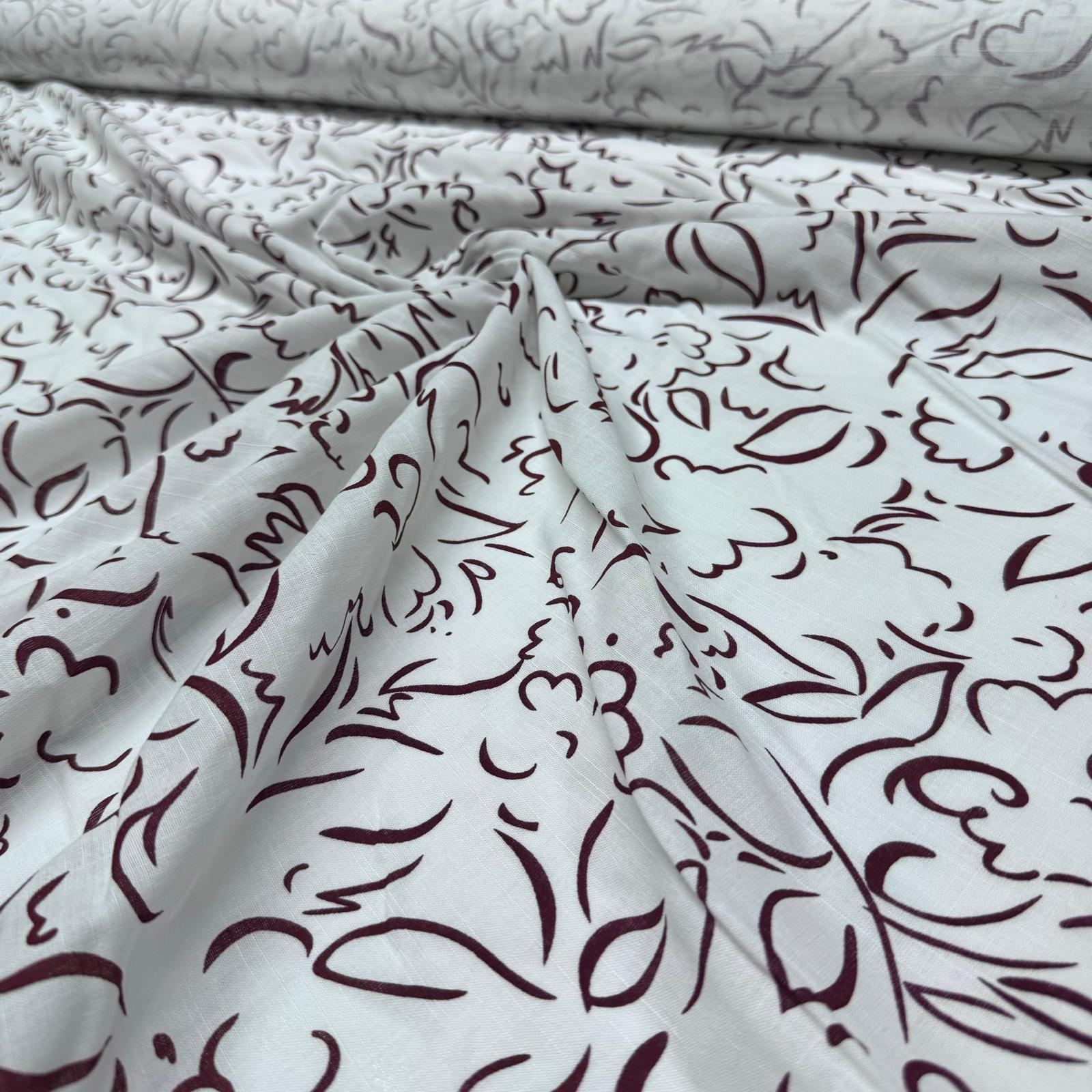 Flam Keten Kumaş %100 Pamuk Çift En Bordo Desenli