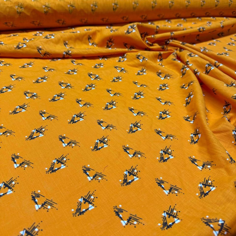 Flam Keten Kumaş %100 Pamuk Çift En Turuncu Desenli