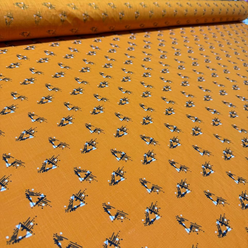 Flam Keten Kumaş %100 Pamuk Çift En Turuncu Desenli