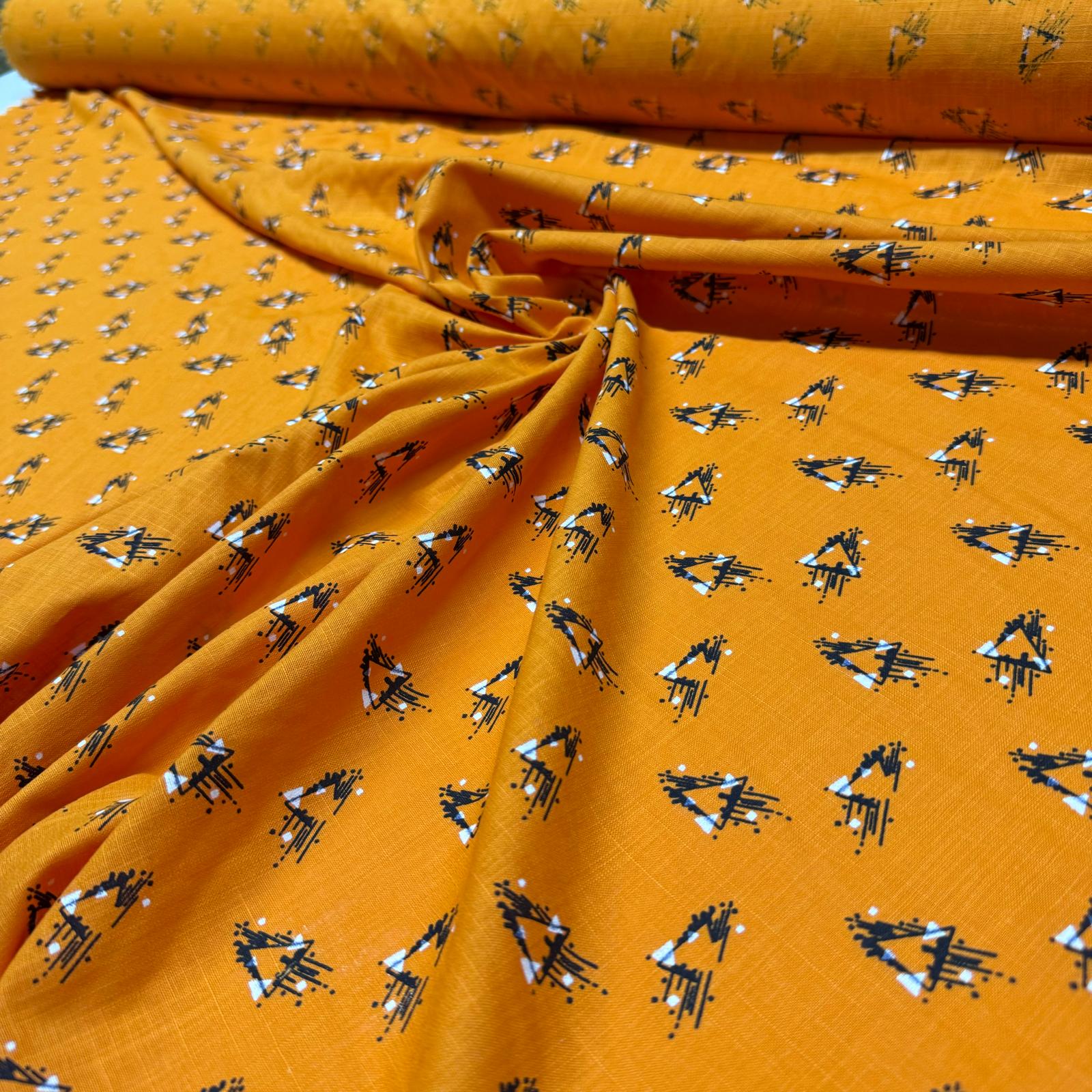 Flam Keten Kumaş %100 Pamuk Çift En Turuncu Desenli