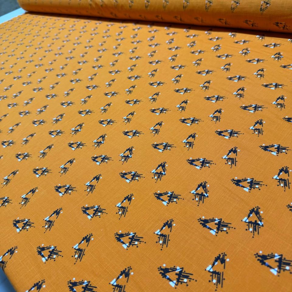 Flam Keten Kumaş %100 Pamuk Çift En Turuncu Desenli