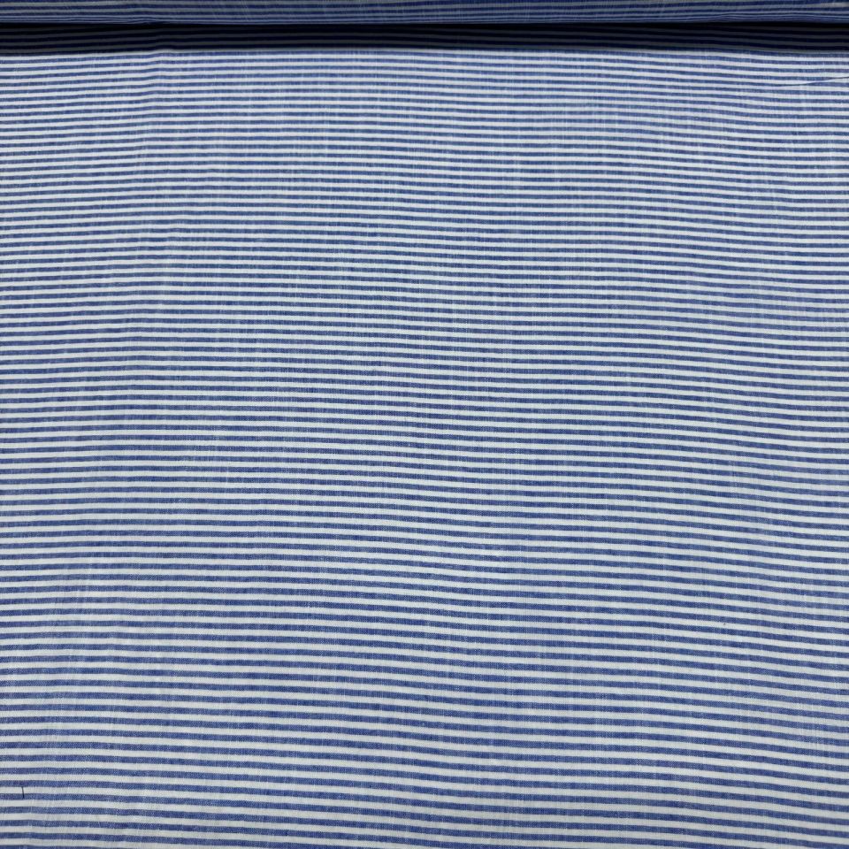 Flam Keten Kumaş %100 Pamuk Çift En Mavi Renk Enine Çizgili