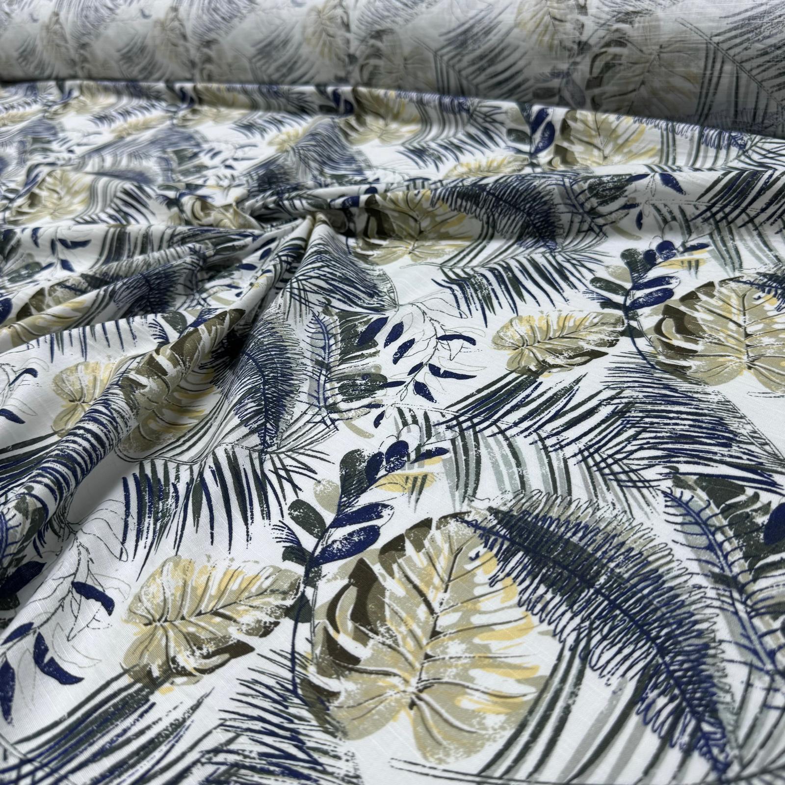 Flam Keten Kumaş %100 Pamuk Çift En Antrasit Somon Renk Yaprak Desenli