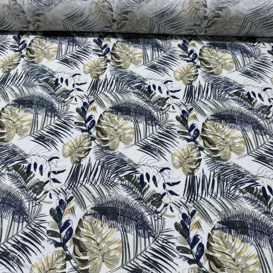 Flam Keten Kumaş %100 Pamuk Çift En Antrasit Somon Renk Yaprak Desenli