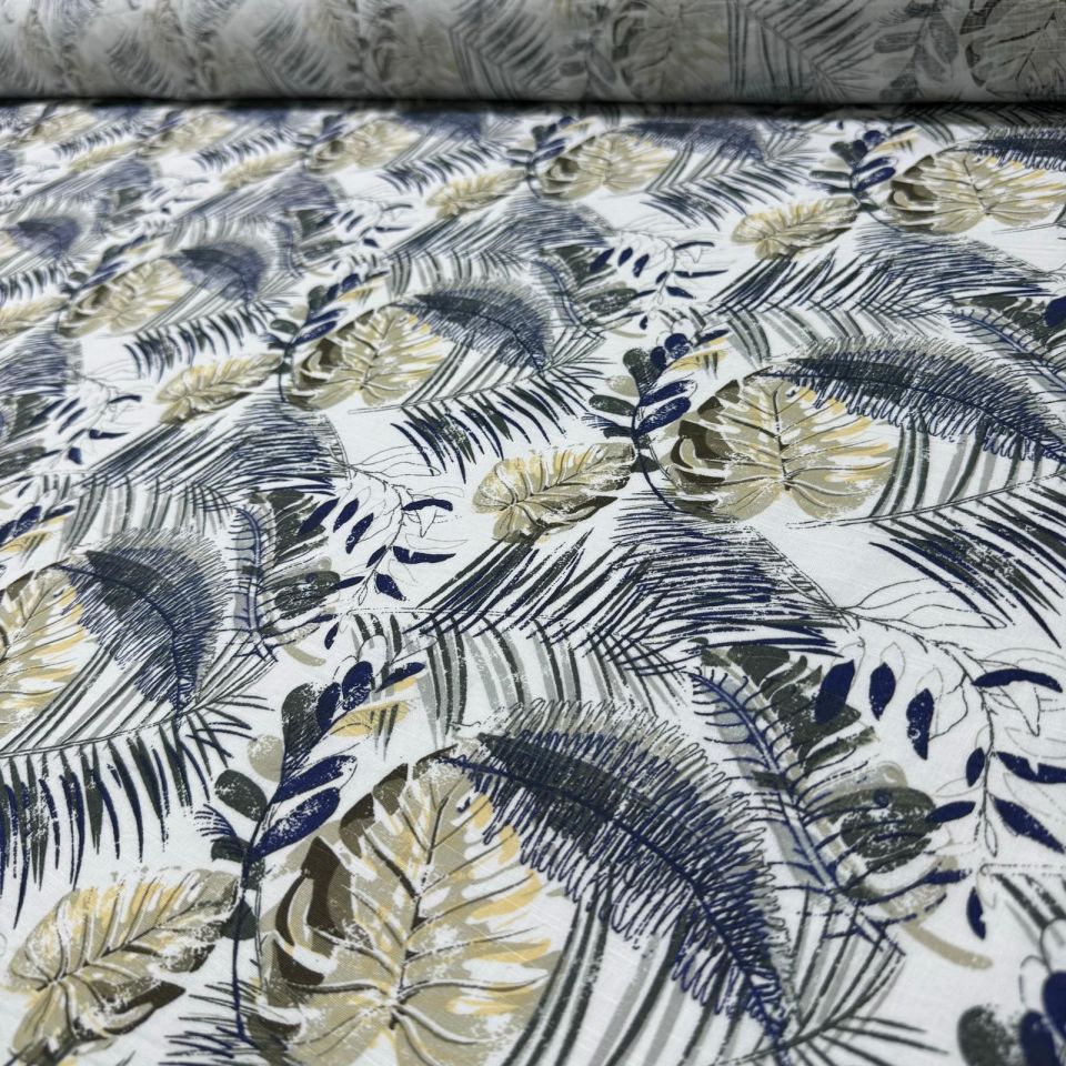 Flam Keten Kumaş %100 Pamuk Çift En Antrasit Somon Renk Yaprak Desenli