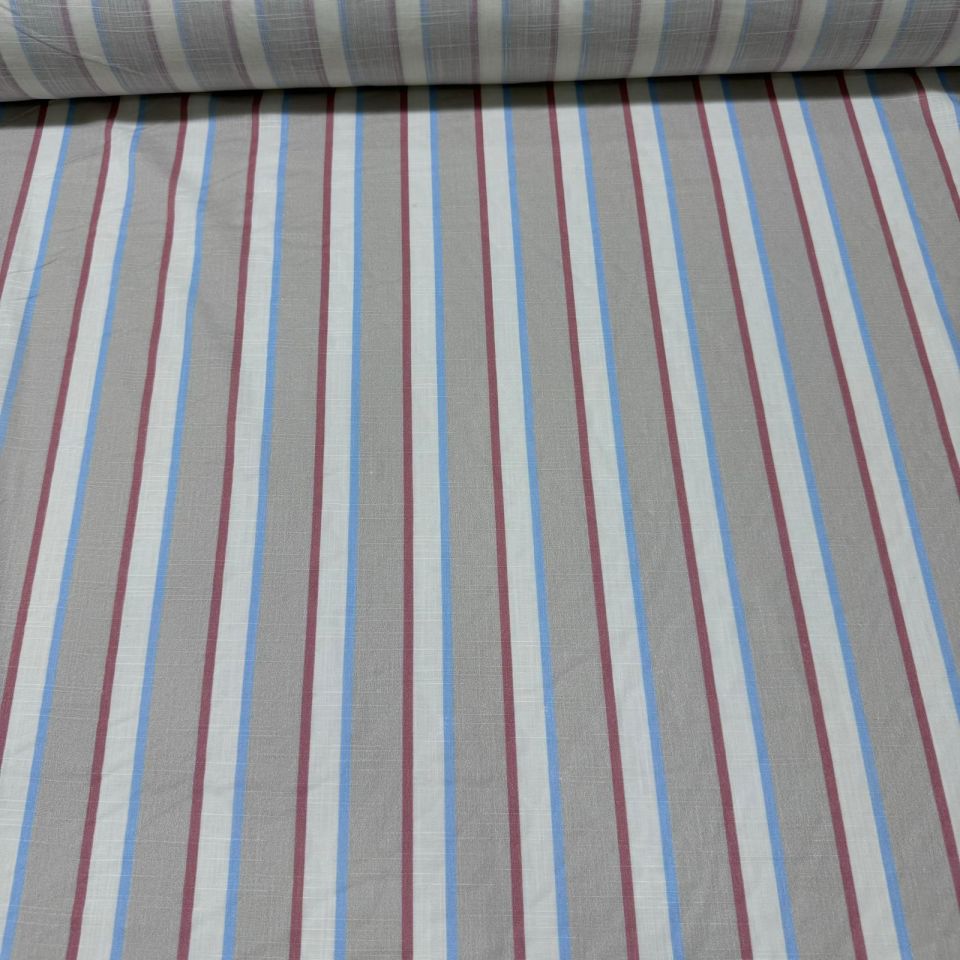 Flam Keten Kumaş %100 Pamuk Çift En Boyuna Çizgi Desenli