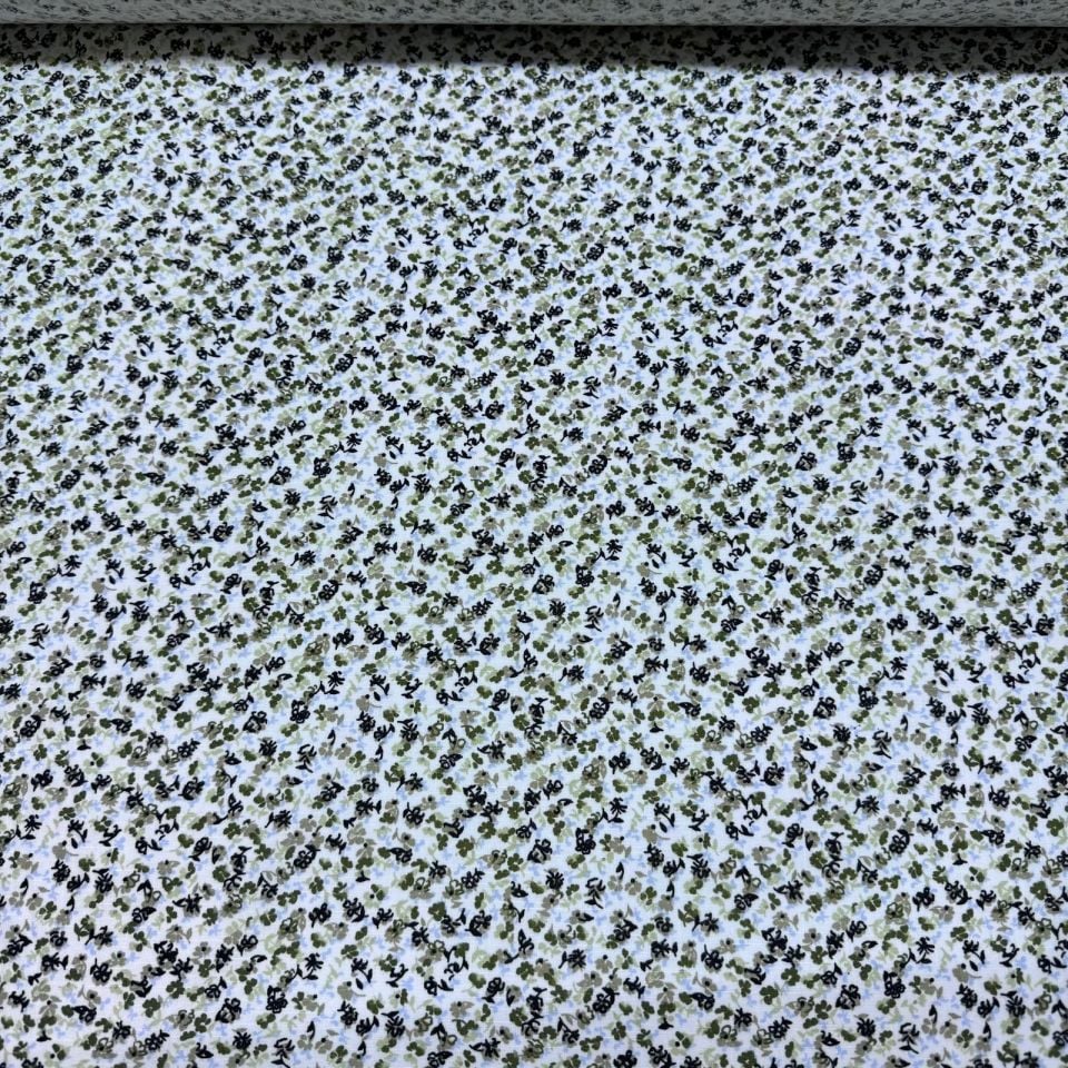 Flam Keten Kumaş %100 Pamuk Çift En Küçük Yeşil Çiçekli Empirme Desen