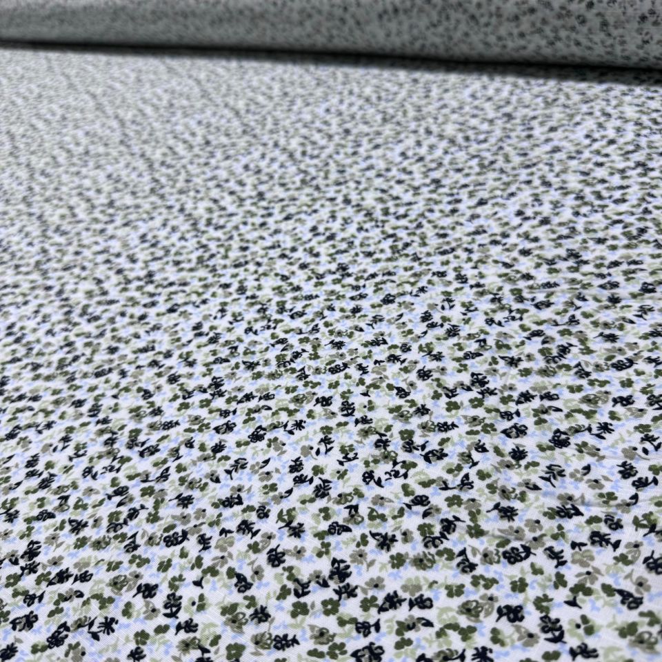 Flam Keten Kumaş %100 Pamuk Çift En Küçük Yeşil Çiçekli Empirme Desen