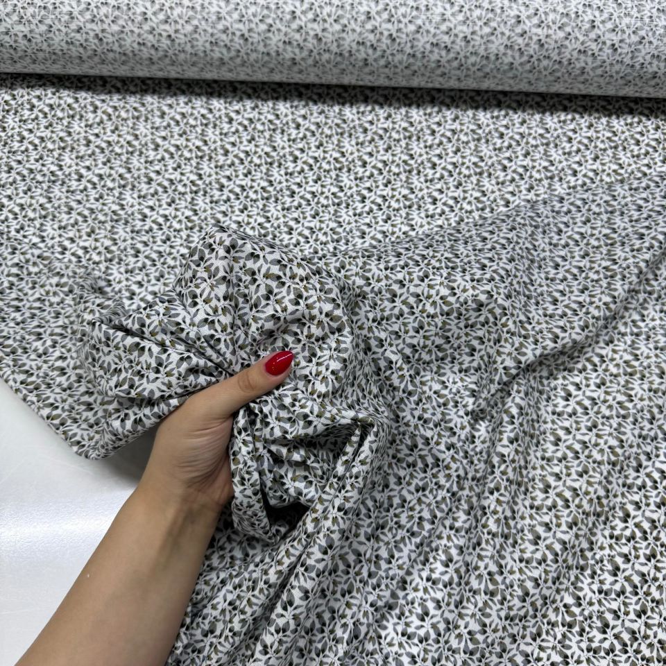 Flam Keten Kumaş %100 Pamuk Çift En Kahverengi Minik Yapraklı