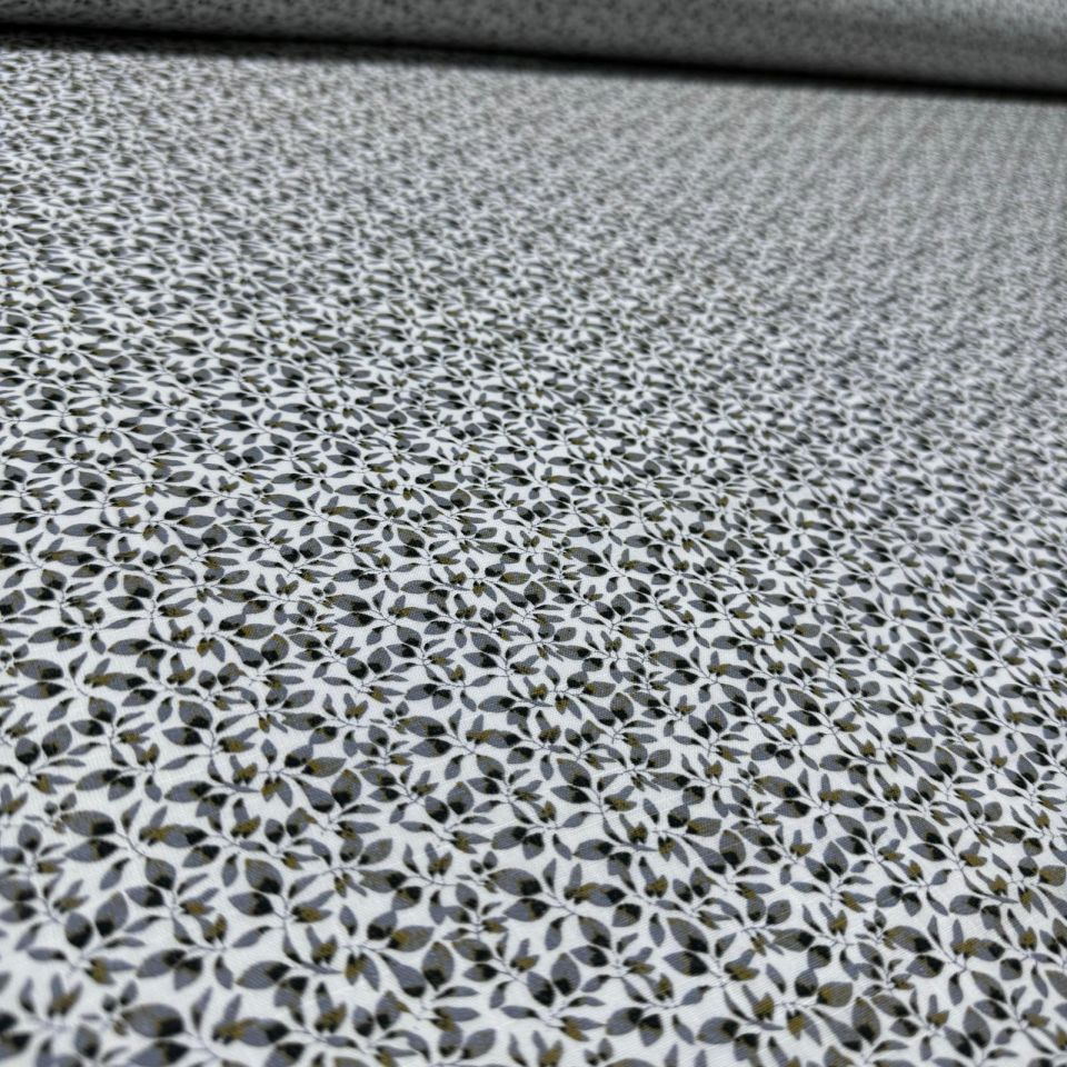 Flam Keten Kumaş %100 Pamuk Çift En Kahverengi Minik Yapraklı