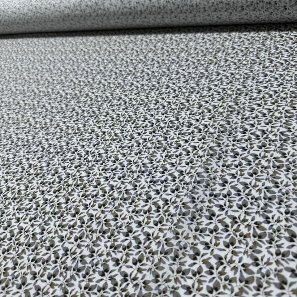 Flam Keten Kumaş %100 Pamuk Çift En Kahverengi Minik Yapraklı