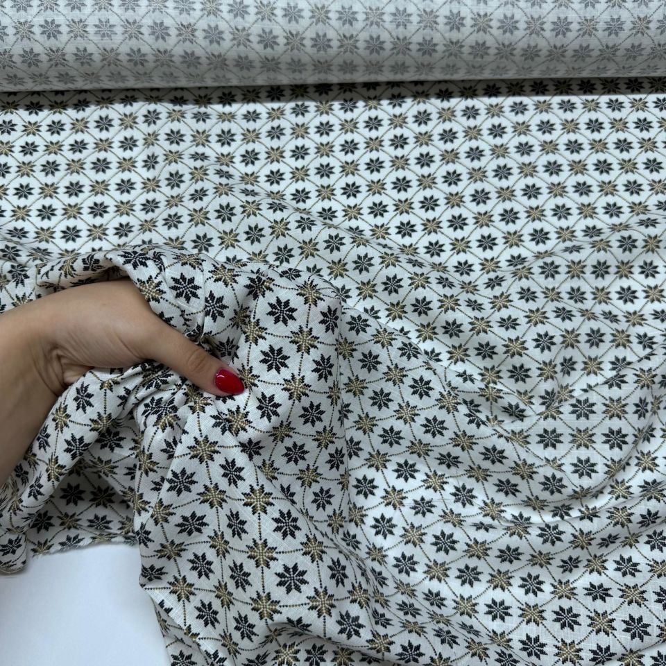 Flam Keten Kumaş %100 Pamuk Çift En Küçük Çiçek Motifli Kahverengi