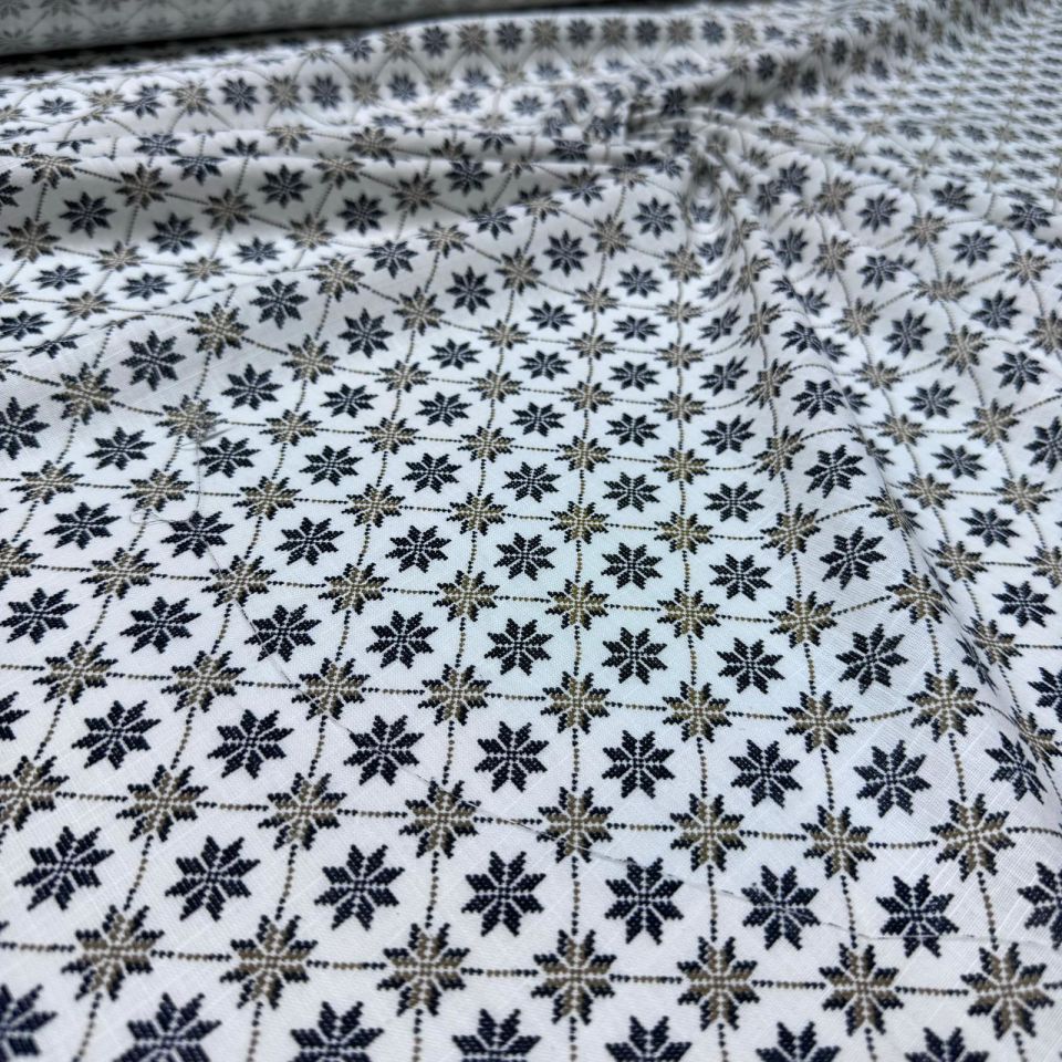 Flam Keten Kumaş %100 Pamuk Çift En Küçük Çiçek Motifli Kahverengi