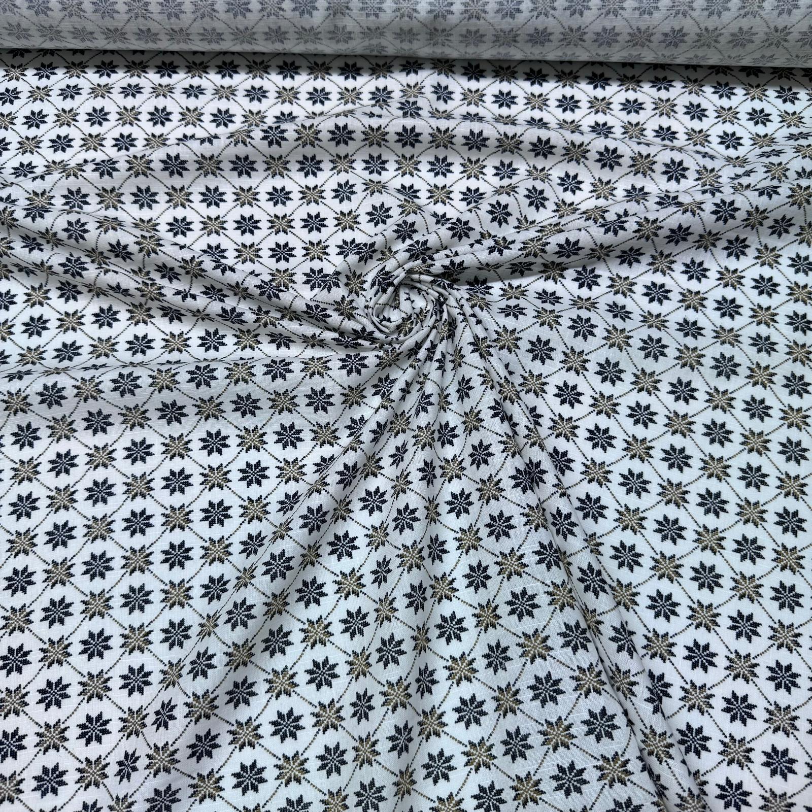 Flam Keten Kumaş %100 Pamuk Çift En Küçük Çiçek Motifli Kahverengi