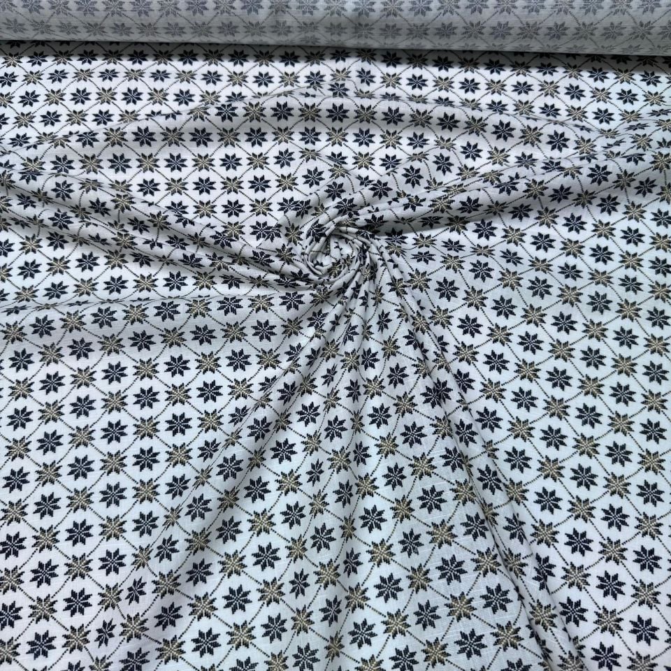 Flam Keten Kumaş %100 Pamuk Çift En Küçük Çiçek Motifli Kahverengi